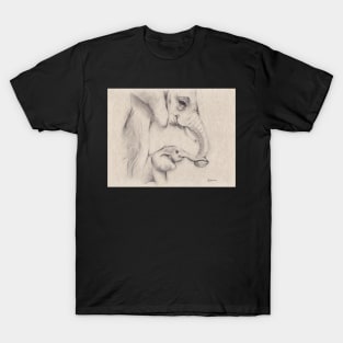 My Little One - Mama & Baby Elephant Charcoal Pencil Drawing T-Shirt